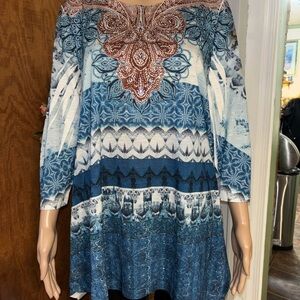 One World XL Blue Paisley Tunic Top